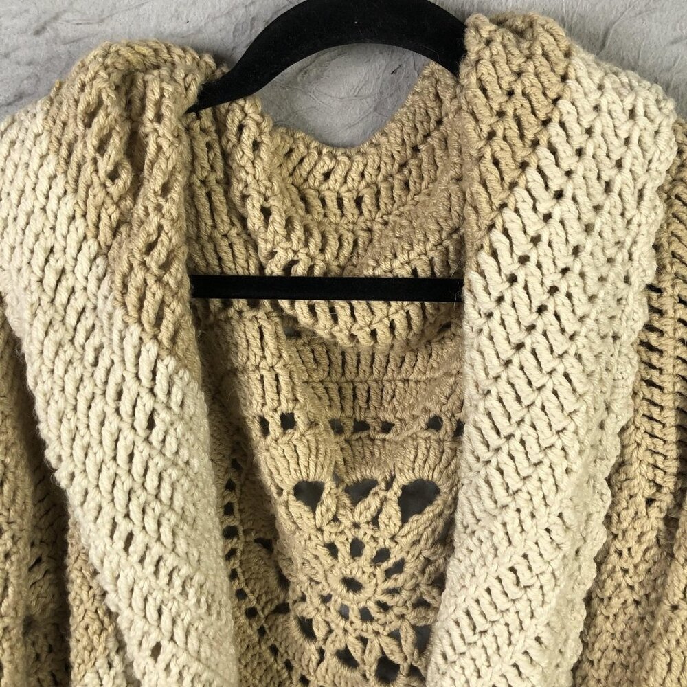 Crochet Cardigan Sweater Womens Handmade Beige Grannycore Boho Hippie Retro 70s - Picture 9 of 15
